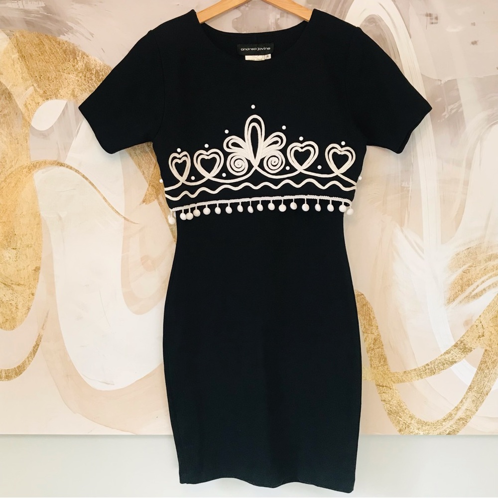 ANDREA JOVINE | Vintage Holt Renfrew Beaded & Embroidered Black Dress Size M